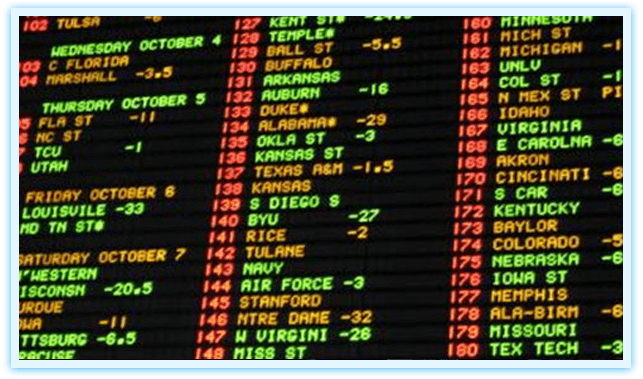 Odds and lines on a Las Vegas betting board.