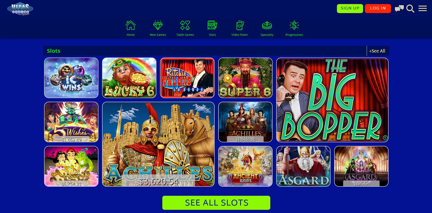 Slots Section on Vegas Casino Online