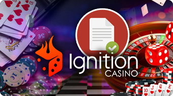 Casino Chips, Roulette Wheel, Green Check Over Ignition Casino Logo