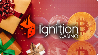 Presents and Bitcoin Background, Ignition Casino Logo