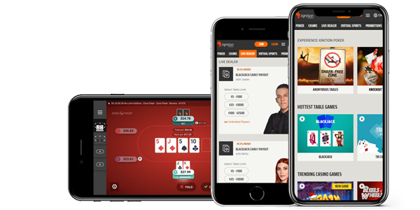 Three Cell Phones Displaying Ignition Casino