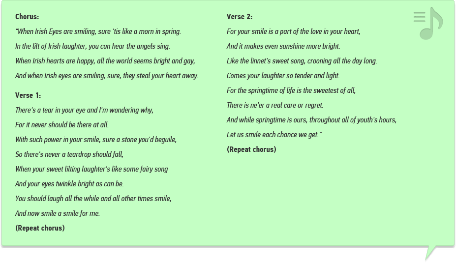 Lyrics from When Irish Eyes Are Smiling