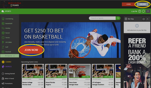 Bovada Join Now Button Example
