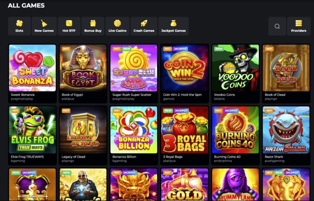Golden Star Casino Games Page Screenshot