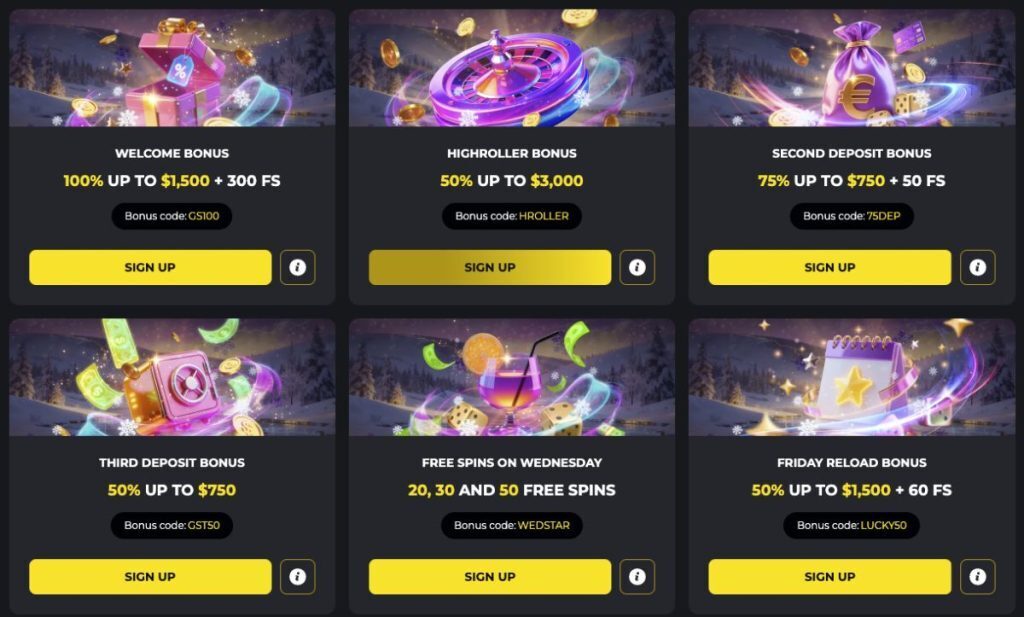 Golden Star Casino Promotions Page Screenshot