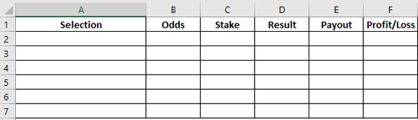 A template for recording betting results