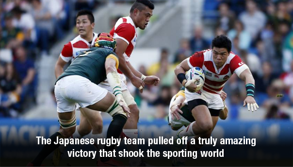 The Japanese rugby team beat South Africa in a major upset.