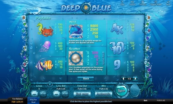 Deep Blue HD Paytable