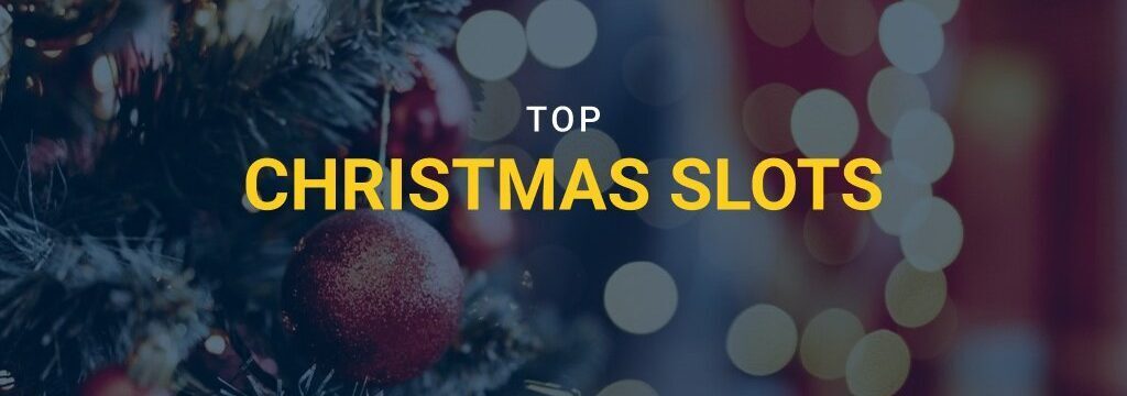 Christmas tree with ornaments and holiday lights in the background, with text reading “Top Christmas Slots” and the GamblingSites.com logo