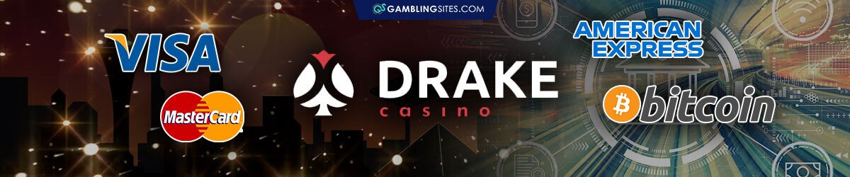 Visa Logo, Mastercard Logo, American Express Logo, Bitcoin Logo, Drake Casino Logo