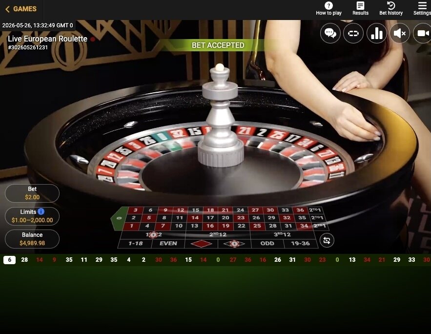 Bovada live dealer roulette screenshot