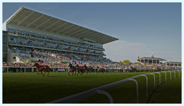 The grandstand at Doncaster is an impressive feature of the racecourse.