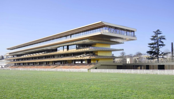 The new grandstand at Longchamp is the centerpiece of the renovated venue.