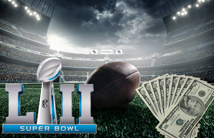 Football Field Super Bowl 52 Logo and Cash