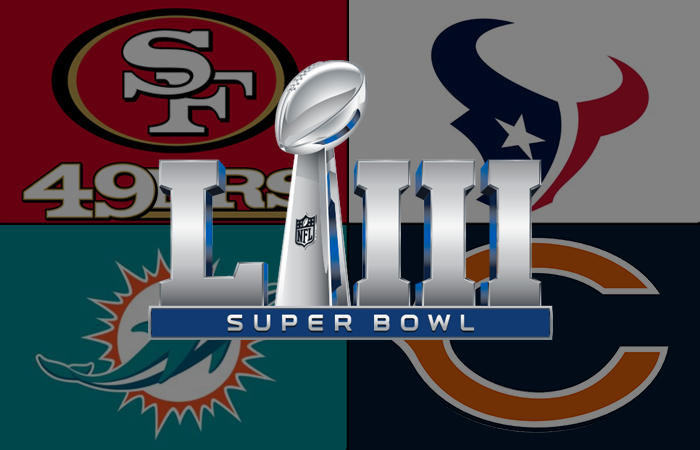 San Francisco 49ers Houston Texans Miami Dolphins and Chicago Bears Super Bowl 53