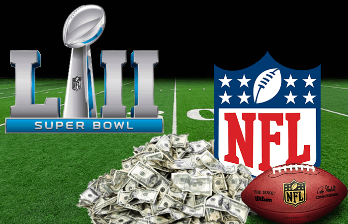 Super Bowl NFL Logo Football and Cash on Field