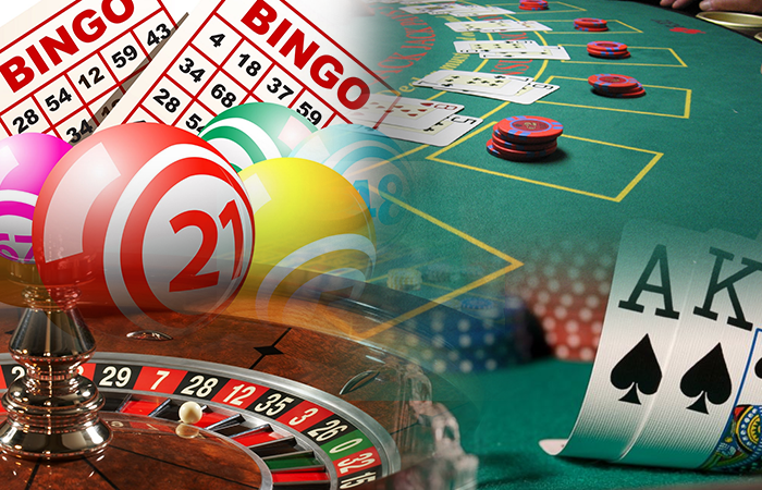 Different Types of Betting Roulette Bingo Poker Lottery Collage