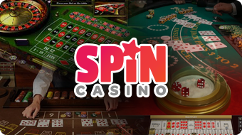 Roulette, Craps, Poker Mashup, Spin Casino Logo