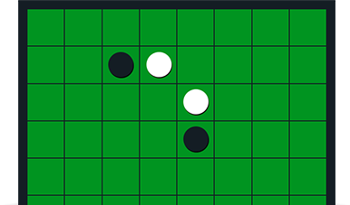 Converting discs in both directions with one move in Reversi.