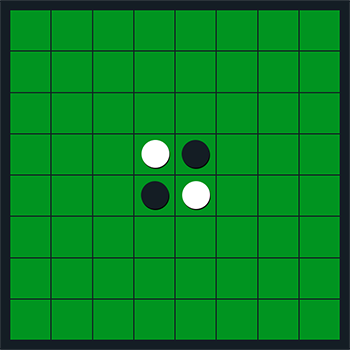 The starting position for a game of Reversi