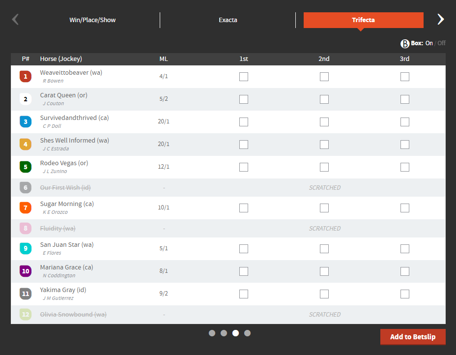 The trifecta betting menu at an online betting site