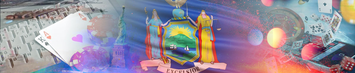 New York Flag, Cards, Keyboard and Roulette Wheel