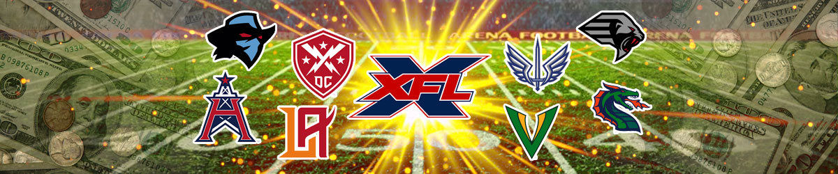 XFL, Dallas Renegades, New York Guardians, DC Defenders, Los Angeles Wildcats, Tampa Bay Vipers, Houston Roughnecks, St. Louis Battle Hawks and Seattle Dragons Logos