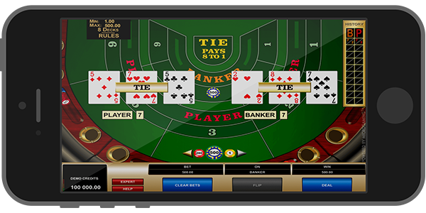 Real money baccarat played online on a mobile device