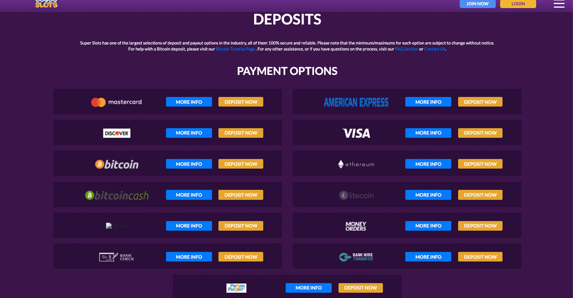 Super Slots Deposits