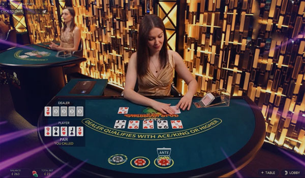 An online Caribbean Stud game with a live dealer