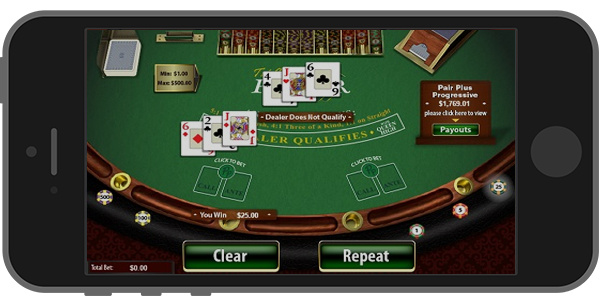 real money three card poker on a mobile device