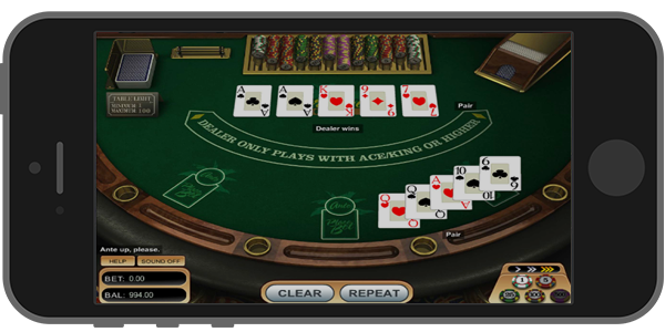 Online Caribbean Stud Poker on a mobile device