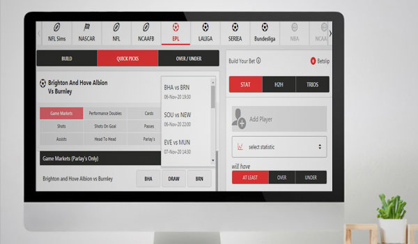 A screenshot of the bet builder feature at an online sportsbook