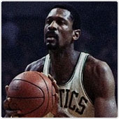 Bill Russell wearing a Boston Celtics jersey during a game