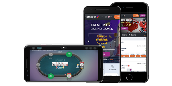 Three Mobile Phones Displaying Tonybet Casino