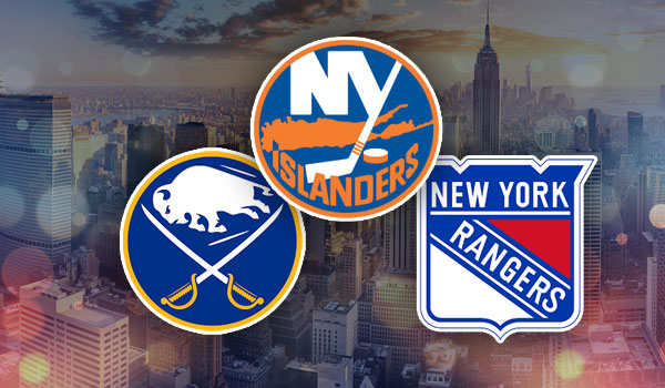 Logos for the NY Islanders, the NY Rangers and the Buffalo Sabres