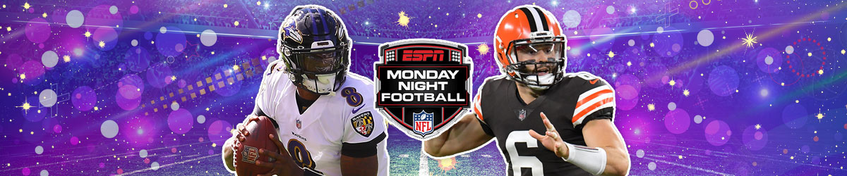 Lamar Jackson and Baker Mayfield with NFL Logo
