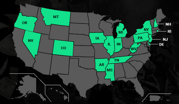 US states that have regulated sports betting as of 2020