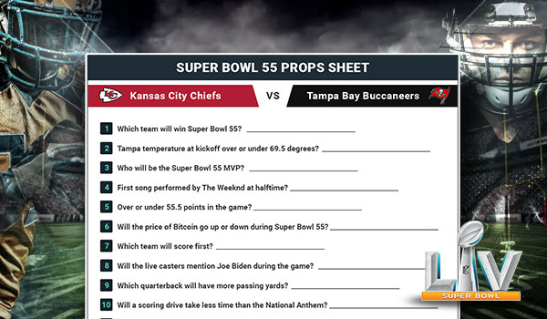 mixed super bowl props bet sheet 2021