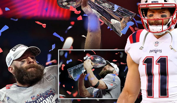 Julian Edelman with his super bowl MVP trophy