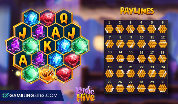 Mystic Hive slot grid and paylines.