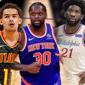 Trae Young, Joel Embiid, and Julius Randle Collage