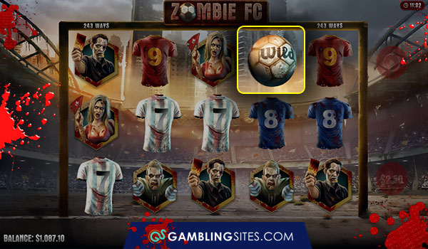 The stackable wild symbol in the Zombie FC real money slot.