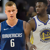 Collage of Kristaps Porzingis and Andrew Wiggins