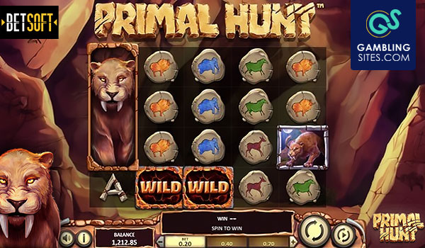 The Primal Hunt casino slot game screen.