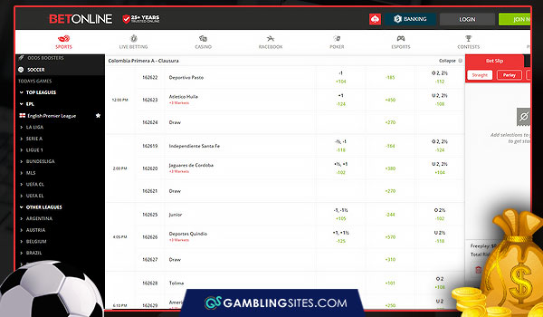An overview of the soccer betting options at BetOnline.ag.