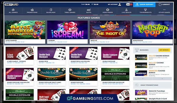 BetUS’ casino lobby.