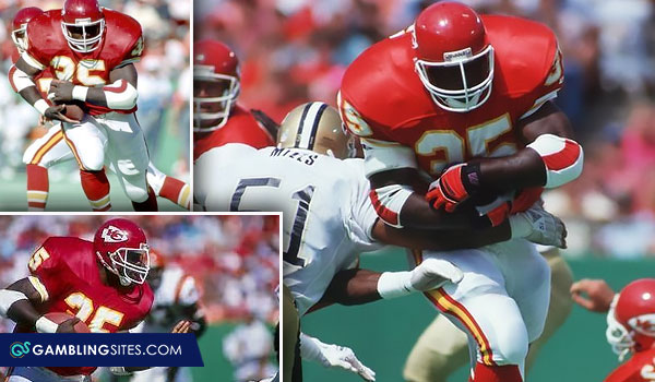 Okoye led the NFL in rushing attempts (370) and rushing yards (1,480) in 1989.
