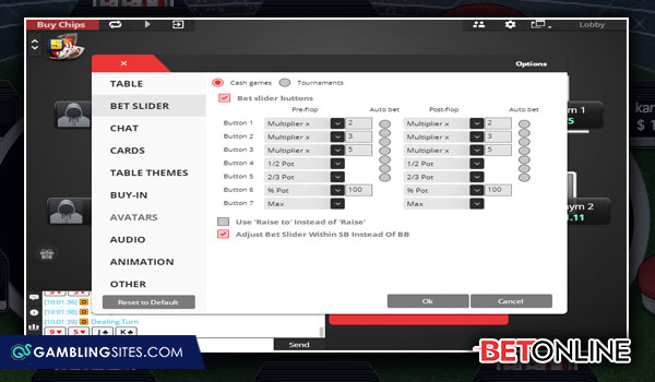 Create betting presets to use at the BetOnline poker tables.