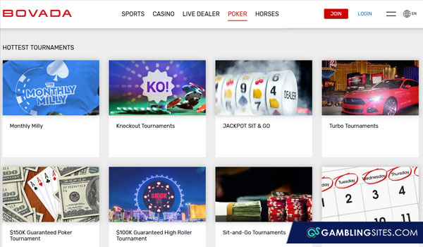 The online poker room at Bovada.lv.
